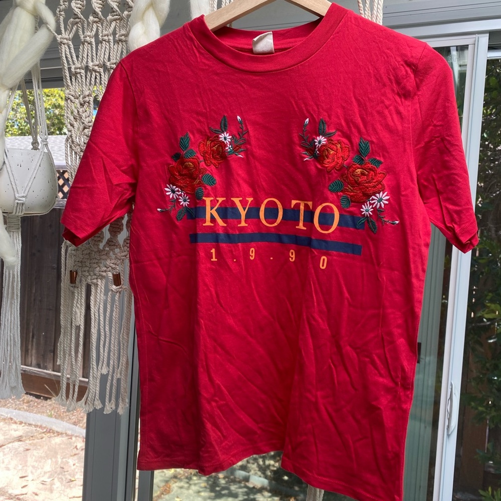 Urban Outfitters red T Shirt with flowers appliqué